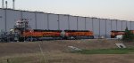 In The Early Morning Light BNSF 3282 (First ES44ACH Tier 4 Credit Built) Still Sits Under The Wabtec Emissions Testing Rig with BNSF 3665 and BNSF 3669 Behind Her.